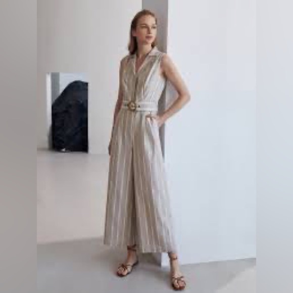 MOTF Linen Blend Wide Leg Jumpsuit Medium - Picture 2 of 11